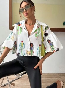 GENKIRA Áo sơ mi nữ Nút phía trước Con số Giải trí - Nhiều màu - Xem 2