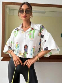 GENKIRA Áo sơ mi nữ Nút phía trước Con số Giải trí - Nhiều màu - Xem 6