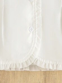 女孩褶邊泡泡袖拼接細節襯衫 - 白色 - 查看 3