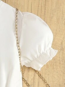 女孩褶邊泡泡袖拼接細節襯衫 - 白色 - 查看 4