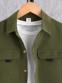 SHEIN 男孩翻蓋口袋襯衫和短褲不帶T恤 - 軍綠色 - 查看 4