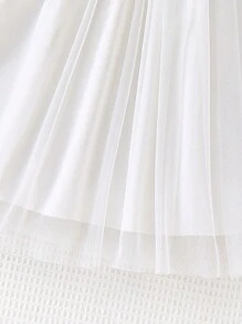 Đầm Gái Tương phản Mesh Thêu viền lá sen Hoa Dễ thương - trắng - Xem 6