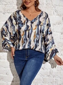 EMERY ROSE 大碼滿版印花蝙蝠袖襯衫 - 彩色 - 查看 1