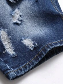 Pantalones cortos vaqueros desgarrados y desteñidos para hombres