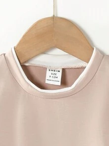SHEIN Baby Letter Patched Detail 2 In 1 Tee - Khaki - View 4