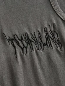 SHEIN ICON Plus Letter Embroidery Tank Bodysuit - Dark Grey - View 4