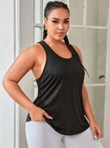 SHEIN Tennis Basic 大碼素色露背運動背心 - 黑色 - 查看 3