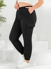 EURMUSE Plus Flap Pocket Side Joggers - Black - View 4