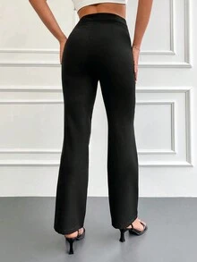 EURMUSE 素色喇叭西裝褲 - 黑色 - 查看 2