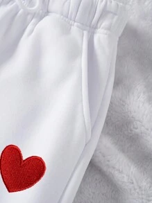SHEIN EZwear 愛心刺繡腰部抽繩衛褲 - 白色 - 查看 5