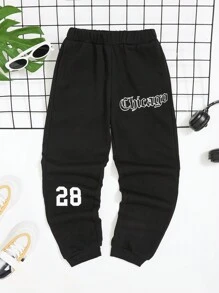 SHEIN Quần thể thao Con trai Túi Lá thư - màu đen - Xem 1