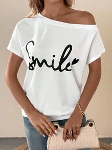 SHEIN LUNE Quần áo thể thao nữ Tim Lá thư Giải trí - trắng - Xem 1