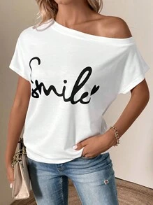 SHEIN LUNE Quần áo thể thao nữ Tim Lá thư Giải trí - trắng - Xem 4