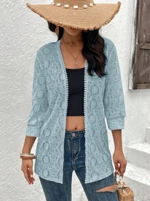 SHEIN LUNE Áo khoác nữ màu trơn Boho - Màu xanh nhạt - Xem 3