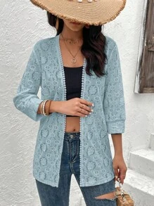 SHEIN LUNE Áo khoác nữ màu trơn Boho - Màu xanh nhạt - Xem 5