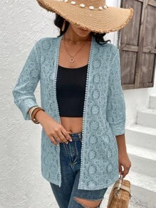 SHEIN LUNE Áo khoác nữ màu trơn Boho - Màu xanh nhạt - Xem 6