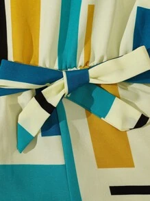 SHEIN Tween Girls' Casual Vacation Multicolor Geometric Print Strap Overall Shorts - Multicolor - View 5