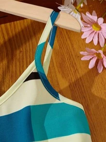 SHEIN Tween Girls' Casual Vacation Multicolor Geometric Print Strap Overall Shorts - Multicolor - View 6