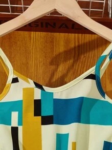 SHEIN Tween Girls' Casual Vacation Multicolor Geometric Print Strap Overall Shorts - Multicolor - View 7