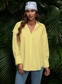 SHEIN Essnce Camisa unicolor con abertura de hombros caídos con botón delantero