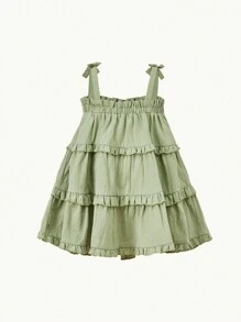 Cozy Pixies Baby Girl Bow Detail Ruffle Trim Layer Hem Cami Dress - Mint Green - View 2