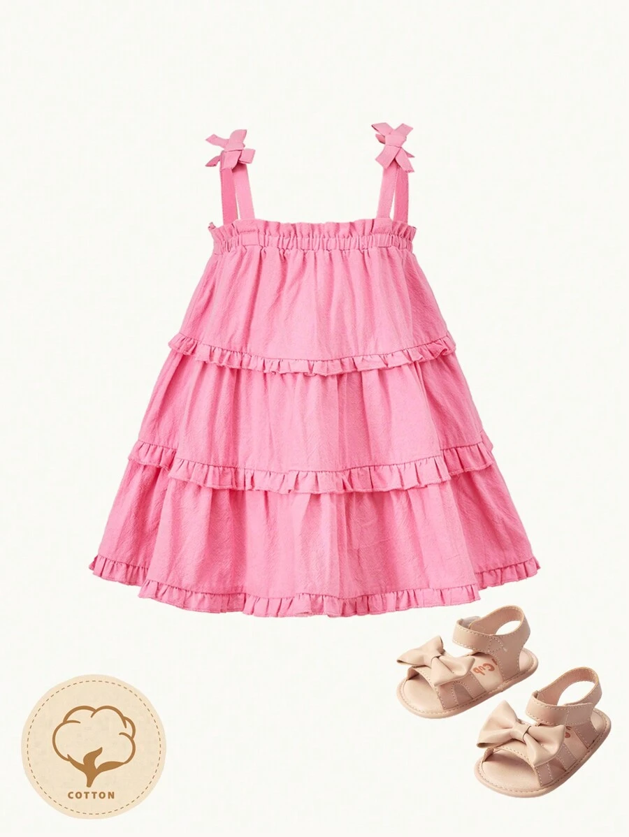 Cozy Pixies Baby Bow Detail Ruffle Hem Cami Dress