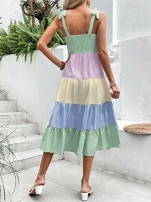 SHEIN VCAY Đầm Thắt nút Viên lá sen Dải chun Khối Màu Boho - Nhiều màu - Xem 2