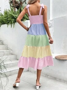 Breezaya Đầm Maxi Phối Ren Viền Ruffle Vai Phối Màu Cho Nữ Đi Nghỉ Biển - Nhiều màu - Xem 2