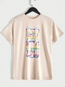 RueChic Men Bear & Letter Graphic Tee - Apricot - View 1