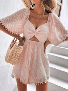 SHEIN Frenchy Áo liền quần nữ Cắt ra POM Pom xoắn lại màu trơn Boho - Bụi hồng - Xem 1