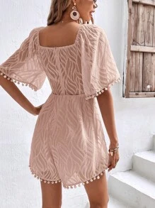 SHEIN Frenchy Áo liền quần nữ Cắt ra POM Pom xoắn lại màu trơn Boho - Bụi hồng - Xem 2