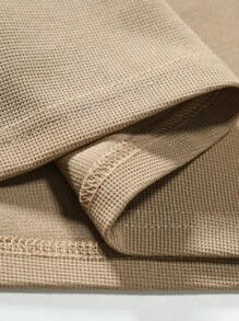 Manfinity Homme Men Quarter Zip Polo Shirt Collar Plain Work Business Casual Polo Shirt For Boyfriend Gift - Khaki - View 5