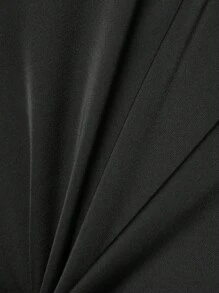 SHEIN VCAY Solid Draped Collar Tie Backless Satin Cami Dress - Black - View 7