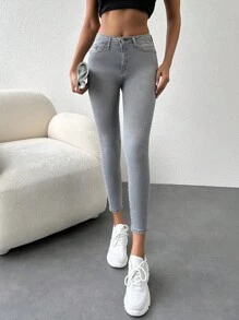 EURMUSE Women's Casual Washed Distressed Skinny Jeans - Grey - View 1