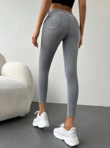 EURMUSE Women's Casual Washed Distressed Skinny Jeans - Grey - View 2