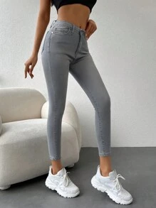 EURMUSE Women's Casual Washed Distressed Skinny Jeans - Grey - View 3