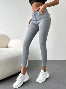 EURMUSE Women's Casual Washed Distressed Skinny Jeans - Grey - View 5