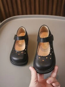 女孩舒服平底鞋帶心鏤空 - 黑色 - 查看 2