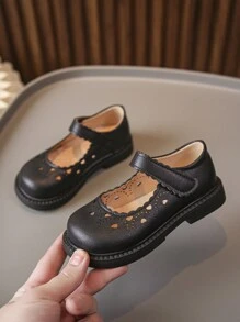 女孩舒服平底鞋帶心鏤空 - 黑色 - 查看 5