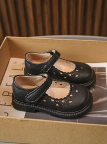 女孩舒服平底鞋帶心鏤空 - 黑色 - 查看 6