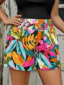 SHEIN LUNE 大碼1入組熱帶圖案闊腿短褲 - 彩色 - 查看 1