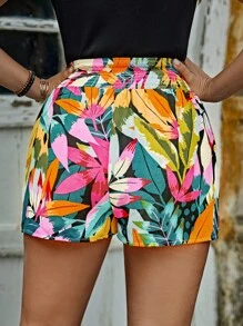 SHEIN LUNE 大碼1入組熱帶圖案闊腿短褲 - 彩色 - 查看 8