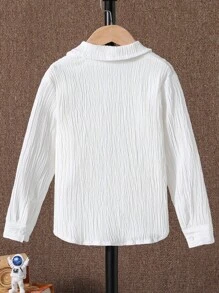 SHEIN Áo sơ mi bé trai Nút phía trước màu trơn Giải trí - trắng - Xem 2