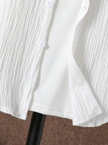 SHEIN Áo sơ mi bé trai Nút phía trước màu trơn Giải trí - trắng - Xem 3