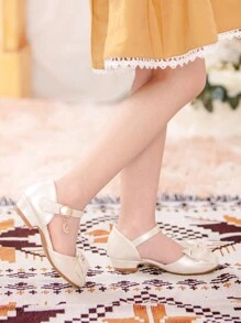 Summer Party Elegant Princess Style Champagne Color Bowknot Children High-Heeled Sandals, Champagne Color Hot Item For Girls