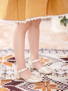 Summer Party Elegant Princess Style Champagne Color Bowknot Children High-Heeled Sandals, Champagne Color Hot Item For Girls