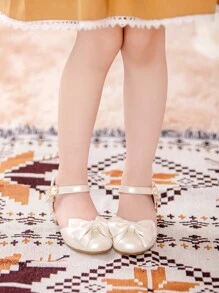 Summer Party Elegant Princess Style Champagne Color Bowknot Children High-Heeled Sandals, Champagne Color Hot Item For Girls