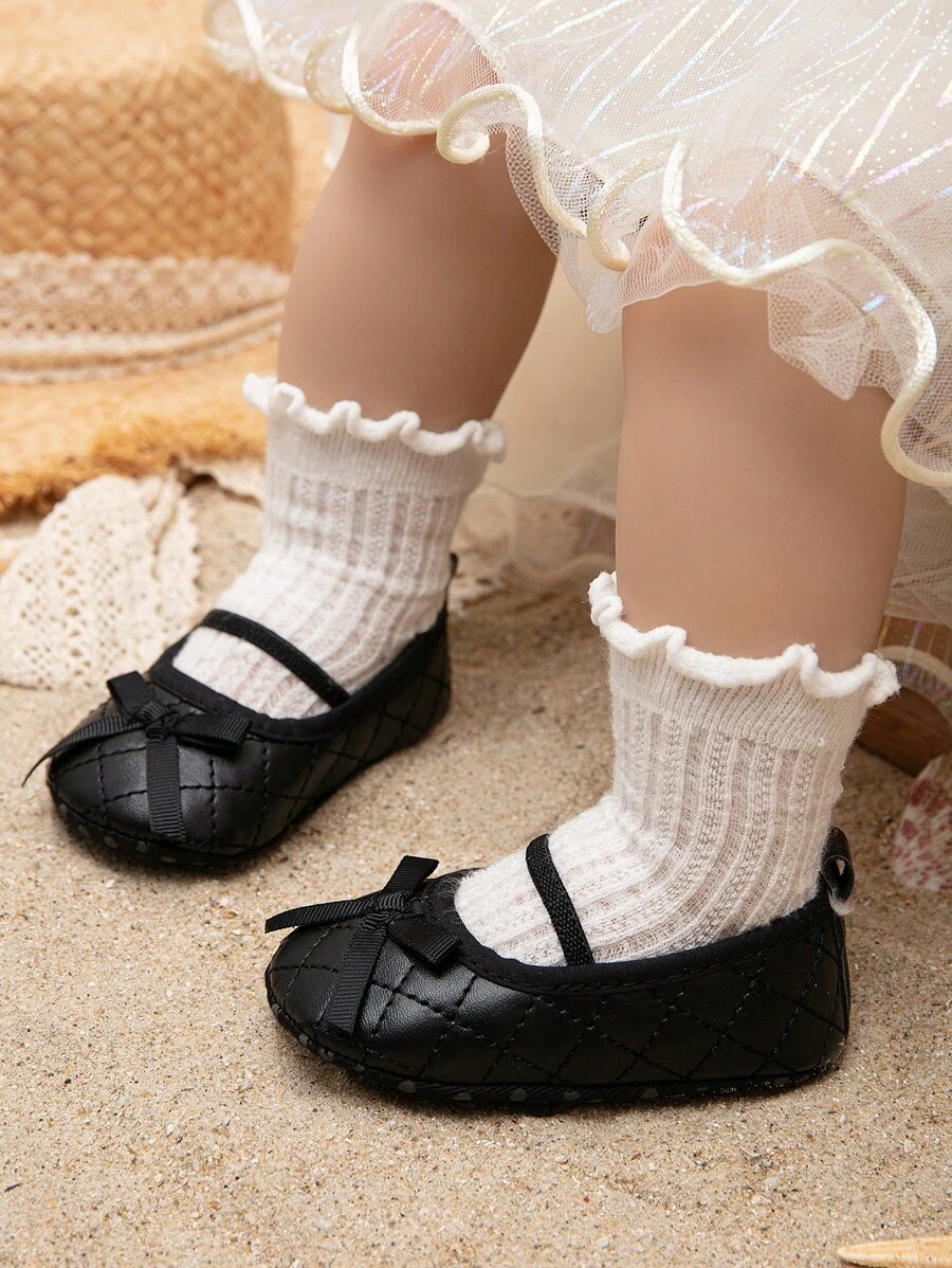 1雙經典黑色蝴蝶結裝飾休閒小女童'平底鞋 - 黑色 - 查看 1