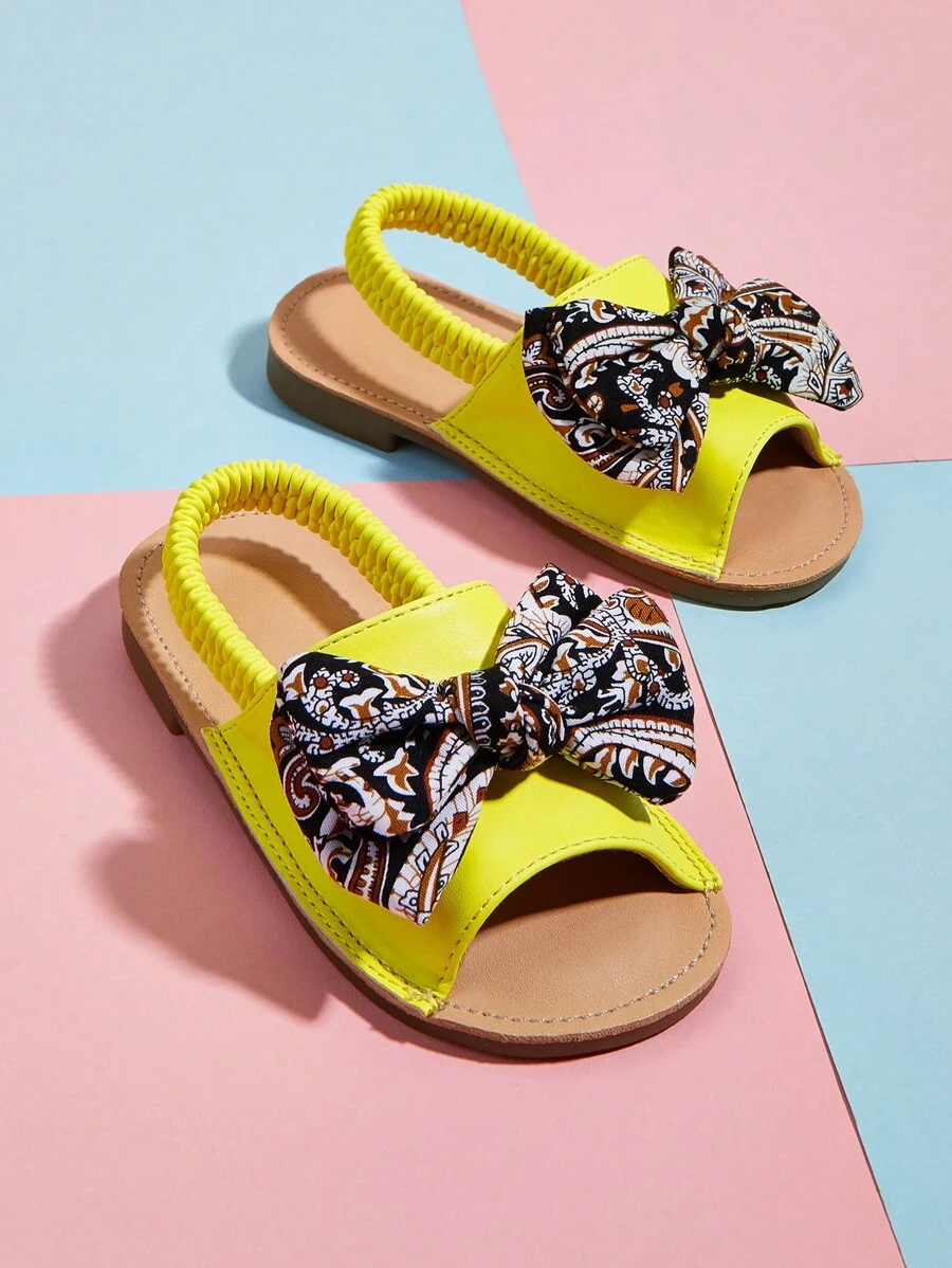 Girls Paisley Print Bow Decor Slingback Sandals - Yellow - View 1