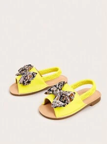 Girls Paisley Print Bow Decor Slingback Sandals - Yellow - View 5